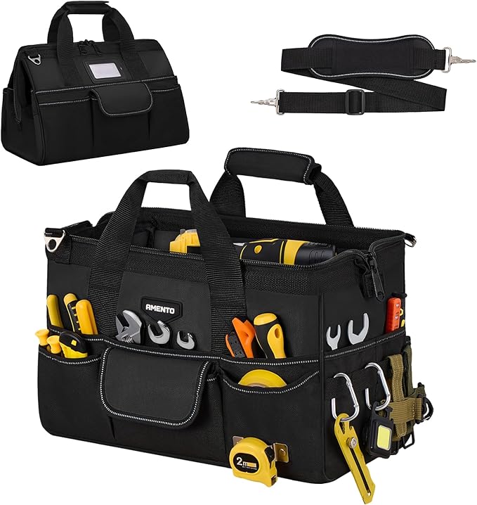 16-Inch Heavy Duty Tool Bag, 22 Pockets Empty Tool Box Organizer Storage, Soft Tote Toolbox Organization Portable Handle Carrying Work Toolbag, Father Day Gifts Men Electrician Mechanic, Black