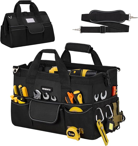 16-Inch Heavy Duty Tool Bag, 22 Pockets Empty Tool Box Organizer Storage, Soft Tote Toolbox Organization Portable Handle Carrying Work Toolbag, Father Day Gifts Men Electrician Mechanic, Black