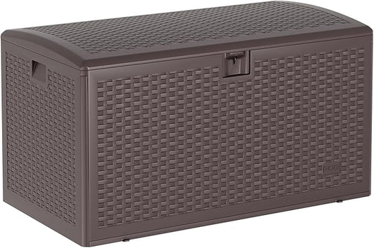120 Gallon Waterproof Outdoor Storage Deck Box - Large Resin Patio Storage with Lockable Gas Spring Lid - Weather Resistant, Ideal for Cushions, Tools, Pool Accessories - Brown, Gas