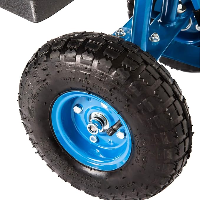 Peach Tree Garden Cart Rolling Work Seat Outdoor Utility Lawn Yard Patio Wagon Scooter for Planting, Adjustable Handle 360 Degree Swivel Seat Blue