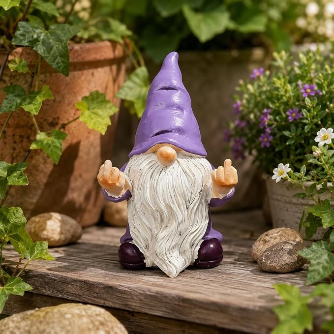 QINJIEJIE Lavender Purple Garden Gnomes Outdoor Funny Gnome 3.5in Naughty Gnomes for Fairy Garden Yard Decoration Lawn Ornament Gnome Statue for Home Decor