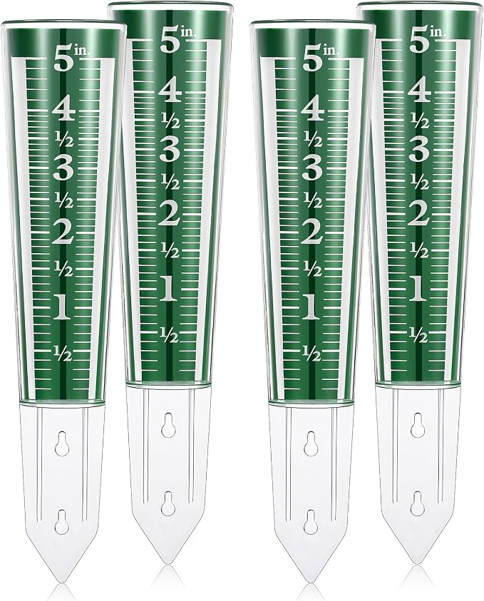 Yexiya 4 Pcs 5 Inch Capacity Rain Gauge Outdoor Easy to Read Acrylic Rain Gauges Measure and Monitor Precipitation Magnifying Scale and Numbers for Garden Yard Field Lawn (Green)