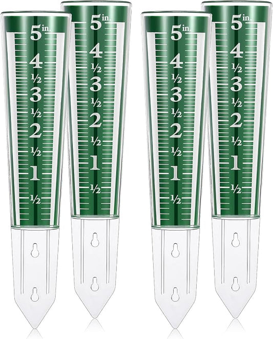 Yexiya 4 Pcs 5 Inch Capacity Rain Gauge Outdoor Easy to Read Acrylic Rain Gauges Measure and Monitor Precipitation Magnifying Scale and Numbers for Garden Yard Field Lawn (Green)