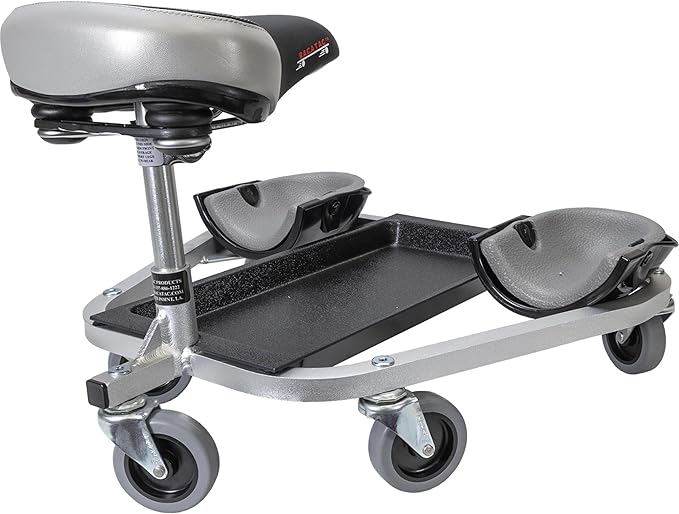 Racatac Kneeling Sitting Creeper with 3 Inch Casters, Rolling Knee Pads with Seat, Adjustable Seat, Knee Pads with Wheels, Assembled in USA, Floor Creeper, 01RAC3
