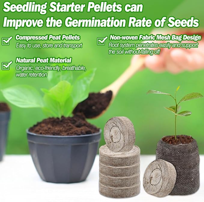 ZeeDix 200 Pcs 36mm Peat Pellets for Seed Starting, Compressed Seed Starter Soil Pods for Vegetables, Herbs & Flowers - Indoor Outdoor Gardening, Ready for Transplanting