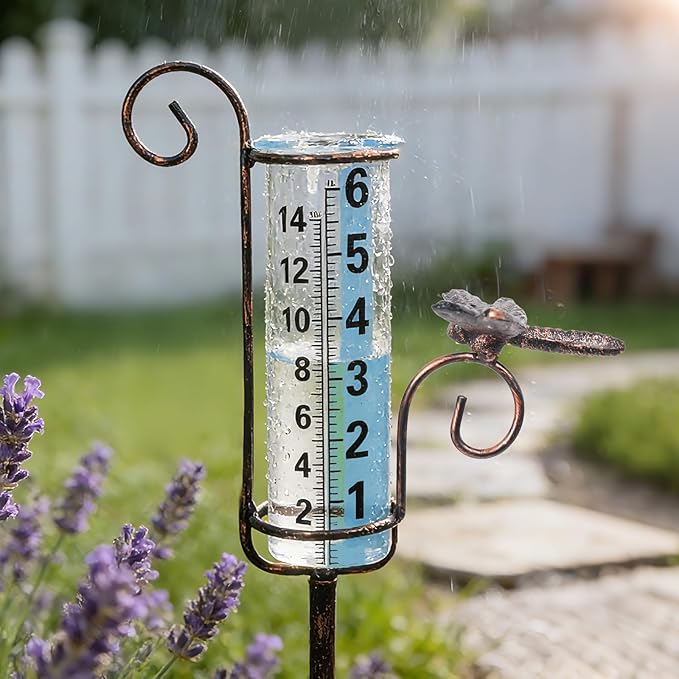 WONDER GARDEN Rain Gauge Outdoor, 6 Inch Capacity Large Number Easy Read Dragonfly Rain Measure Gauge for Lawn, Yard and Garden