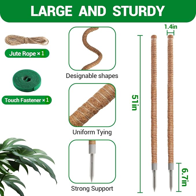 51-Inch Moss Pole Monstera Plant Support & Stakes for Climbing Plants, Bendable Moss Poles Kit with Coir & Aluminum Core for Indoor Potted, Stand & Trellis, Sticks Support (1 Pack)