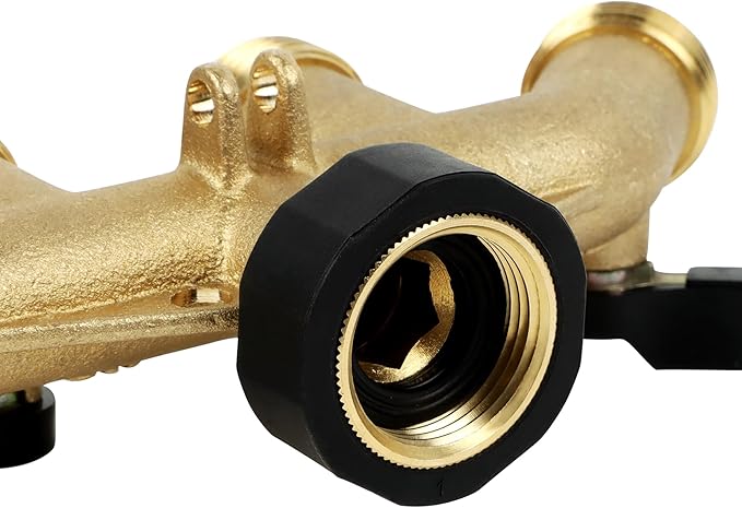 Lifynste 4 Way Brass Hose Splitter, 3/4" Brass Hose Faucet Manifold, Garden Hose Adapter Connector