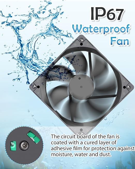 GDSTIME 120mm x 25mm Waterproof Fan, 24V DC IP67 Rating High Speed Dual Ball Bearing Brushless Computer Case Cooling Fans 2-Pin for RV Fridge, DIY Ventilation Exhaust Projects, 2-Pack