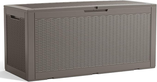 120 Gallon Outdoor Storage Box Waterproof, Resin Lockable Deck Box with Lid, Large Capacity Weatherproof Container for Patio Furniture Pool Accessories, Cushions(Grey, 120 Gallon)