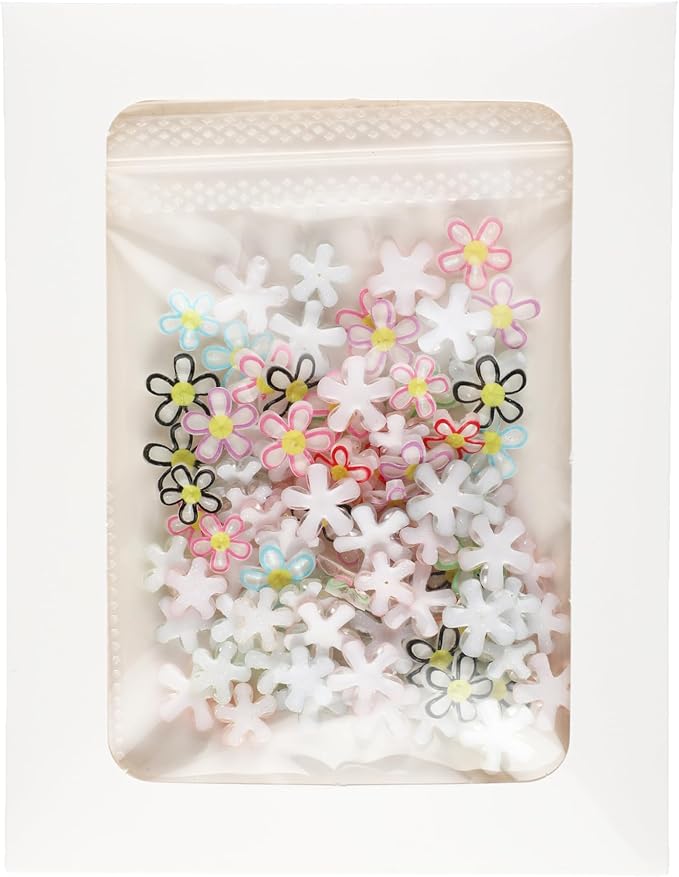 100Pcs Resin Candy Flowers - 3D Translucent Outlined Daisy Charms for Nail Art, Kawaii Dollhouse Decor, Y2K Style DIY Crafts & Scrapbooking