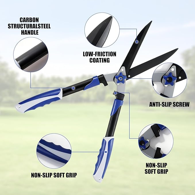 24" Hedge Shears, Wavy Blade Garden Scissors & Pruning Shears, Garden Shears For Trimming/Shaping Hedges and Shrubs in Lawn Yard
