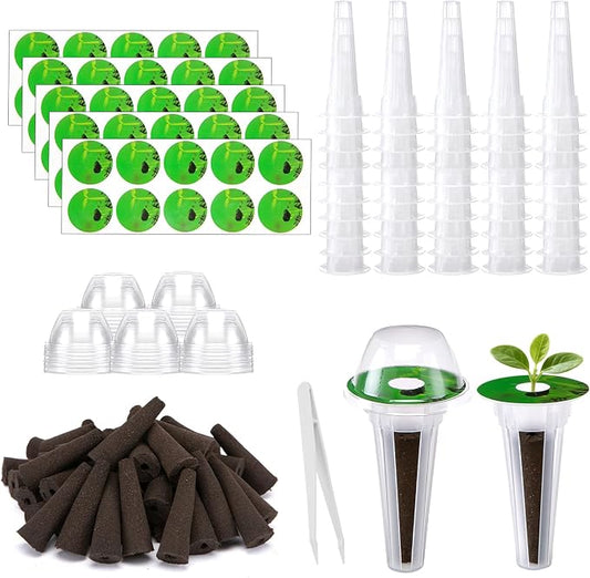 201Pcs Hydroponic Pods Kit | Compatible with Aerogarden, 50 Grow Sponges & Labels, 50 Baskets & Domes, 1 Tweezers, For Vegetables, Herbs, Lettuce