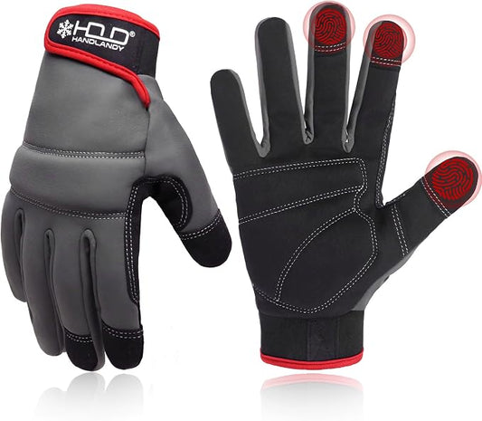 HANDLANDY Work Gloves for Men & Women, Utility Mechanic Working Gloves Touch Screen, Flexible Gardening Gloves for Yard