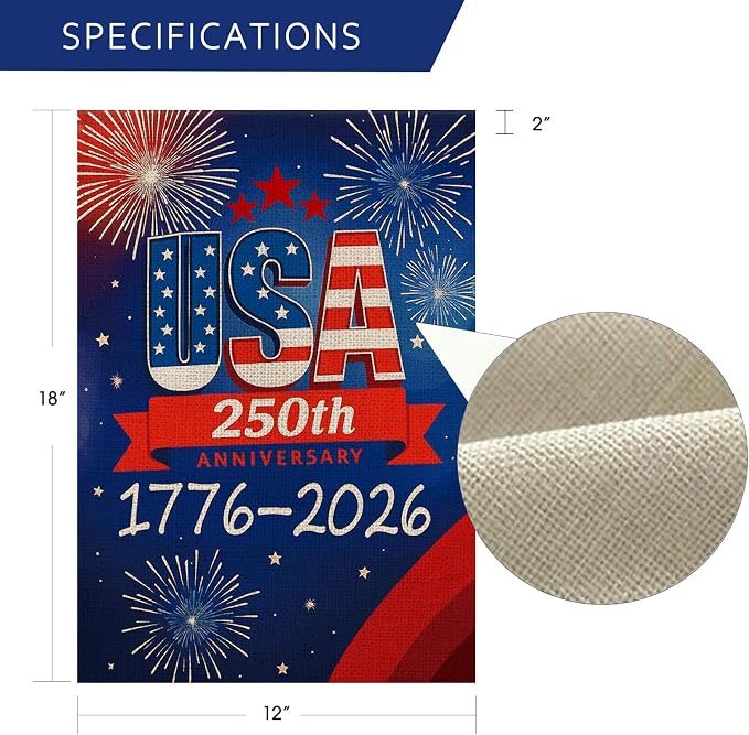 250 Anniversary Usa Garden Flags for Outside, 250 Anniversary USA Flag with Fireworks Design, 1776-2026 Patriotic 4th of July Decorations Yard Sign Double-Sided Waterproof Flag 12x18 Inch 250 Year American Flag