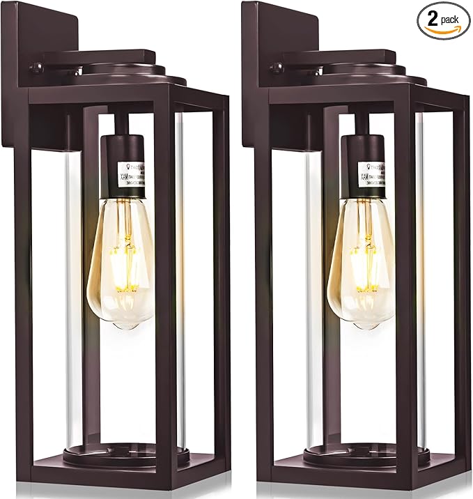 20inch Large Outdoor Wall Lights 2 Packs - Oil Rubbed Bronze Exterior Light Fixture with Clear Glass Shade, Waterproof Porch Lighting for House, Farmhouse Sconces Lantern for Front Door, Garage