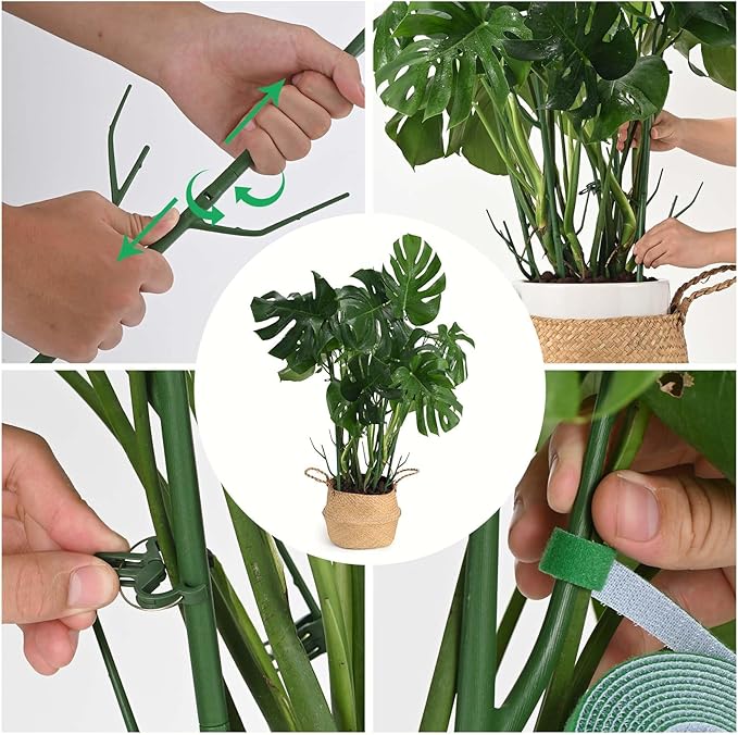 Yhtpouqe 9 Pack Green Plant Support Stakes Plant Stakes for Indoor and Outdoor Plants. 39.37inch Plant Sticks with Extension Poles, Plant Clips,Plant Ties for Potted Monstera Plants, Climbing Plants