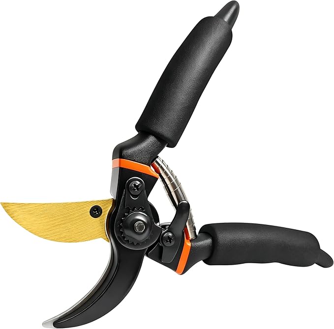 8.5 Inch Pruning Shears, Bypass Pruners with Titanium-Coated Japanese SK5 Steel Blade, Heavy Duty Garden Shears for Trimming Branches, Gardening Hand Tools with Ergonomic Handles