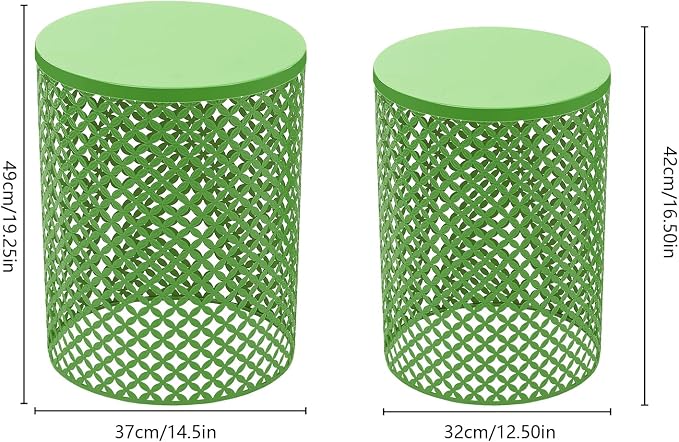 Set of 2 Outdoor Side Table, Garden Stool for Patio, Metal Accent Table Modern End Table, Patio Side Table for Garden, Balcony, Bedroom Indoor Outdoor Decorative, Vibrant Green
