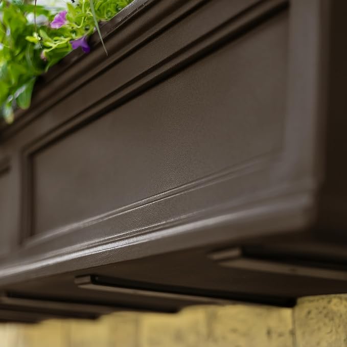 Mayne Fairfield 4ft Window Box, Self Watering Flower Box with Double Wall Design, All Season Fade Resistant Outdoor Window Planter With Steel Mounting Bracket, Espresso