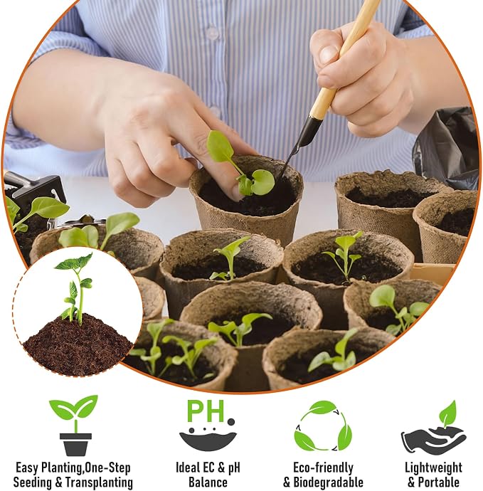 Riare 100 Pcs 40mm Organic Coco Coir Seed Starter Soil, Compressed Coconut Coir Potting Soil Mix for Seed Starting, Coconut Fiber Pellet for Planting Indoor & Outdoor Plants, Vegetables, Garden
