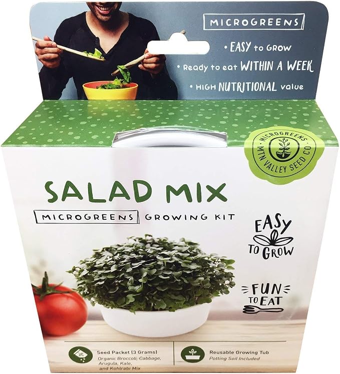 Mini Microgreens Growing Kit - Salad Mix - Grow Your Own Organic Gourmet Micro Greens Indoors: Salad, Sandwich & Garnish - Easy & Fun - Great Gift or Stocking Stuffer (Salad Mix)