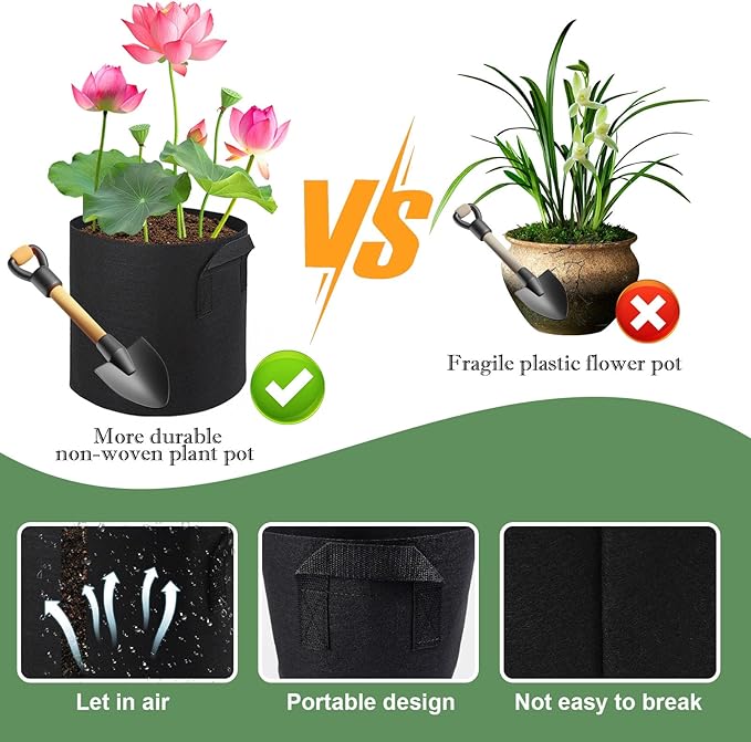 8Pack Lily Plant Pots for Pond, Thickened Nonwoven Plant Fabric Pots with Handles, Durable Breathe Reusable Fabric Plant Bags for Aquatic Plants, Potato, Carrot, Onion, Flower