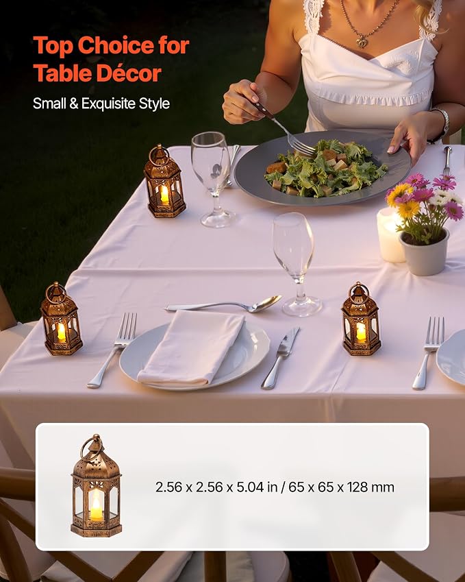 VEVOR 12 Pcs Decorative Candle Lantern, LED Electric Flameless Candle, Plastic LED Holder with Glass, Wall Hanging Indoor Porch Lanterns for Wedding Table Party Farmhouse Indoor Decor, Bronze