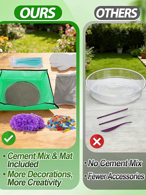 All-in-One 10in Stepping Stone Kit - Includes Cement Mix, Concrete & Letter Molds, Mosaics, Carving Tools, Gloves & Mat, Make Your Own Stepping Stones Outdoor for Garden Walkway Mother's Day