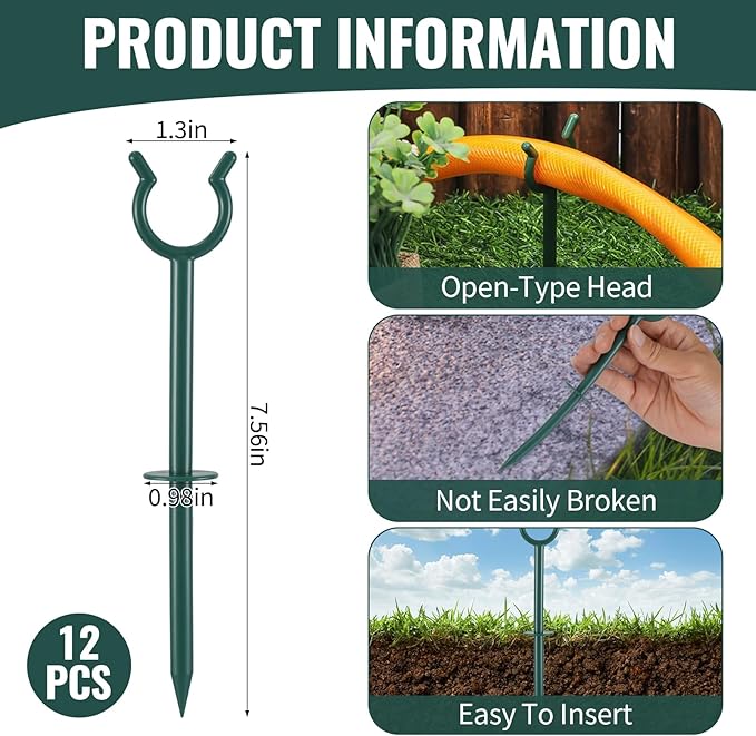 12 Pcs Garden Hose Guide Holder Garden Guard Brackets Bulk Outdoor Guide Stakes High Toughness Plastic Support Nails for Preventing Hose Tangles and Protecting Plants