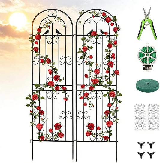 2 Pack 86.7" H x 19.7" W Metal Garden Trellis for Climbing Plants Outdoor, Black Lattice Panel, Sturdy Plant Support for Roses, Vines, Cucumbers & Vegetables