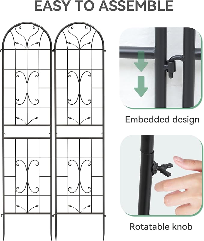2 Pack 87x20in Garden Trellises, Ornate Scrollwork Black Metal Coated Rustproof Trellis for Climbing Plants Outdoor, Roses, Vegetables, Vines, Cucumbers