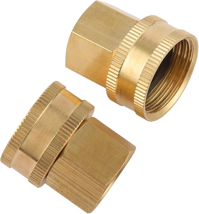 2 Pack Garden Hose Adapter,1/2" NPT to 3/4" GHT Connector with Dual Swivel, Brass Garden Hose Convert Adapter Fitting, Garden Hose Thread 3/4" Female to 1/2" Female Pipe Thread, with Extra 2 Washers