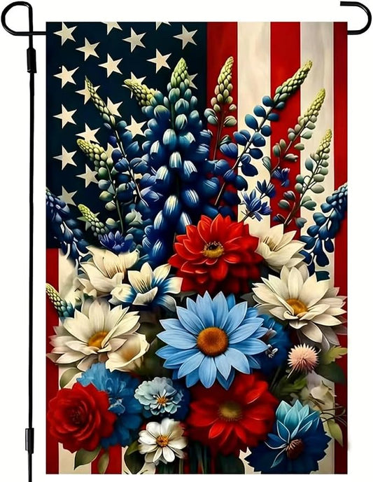 4th of July Patriotic Garden Flags 12x18 Double Sided, Small Burlap Summer Memorial Day Independence Day Floral Garden Flag Fourth of July Decorations Outdoor Yard Flags for Outside Lawn Porch Decor
