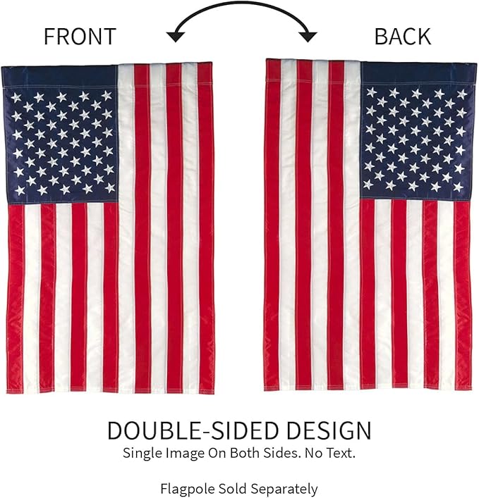 Evergreen American Flag 12x18 Double Sided | Patriotic House Flags For Outside Outdoor | Small American Flag Garden Size | Embroidered Stars and Stripes | USA Residential or Commercial