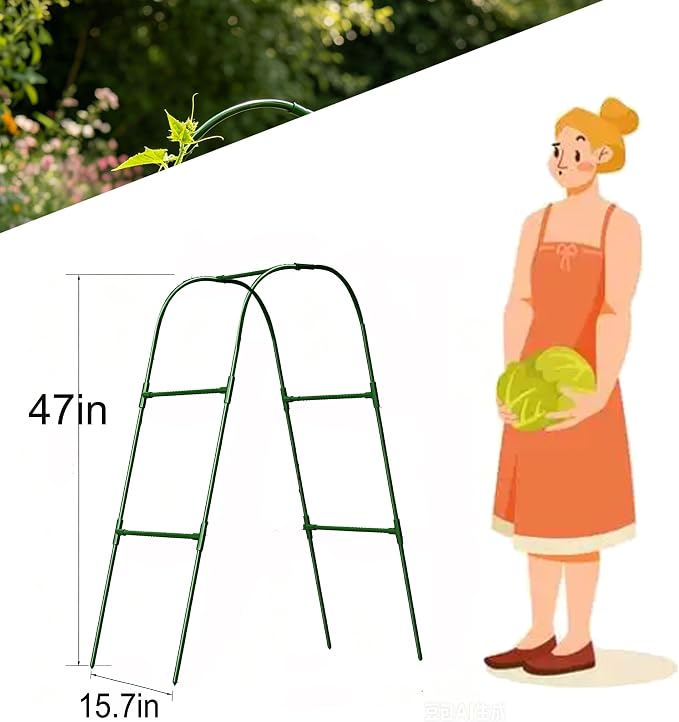 Cucumber Trellis for Raised Bed, U-Shape Garden Trellis for Climbing Plants Outdoor, Metal Arch Plant Support, Vegetables Trellis for Squash Grape Pea Bean Vines Flower (WxH=15.7x47inch)