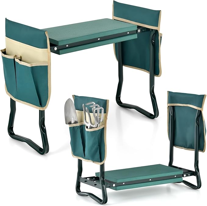 IRONMAX Garden Kneeler and Seat, Heavy Duty Foldable Gardening Bench Stool w/Soft Foam Pad & 2 Tool Storage Bags for Kneeling & Sitting, Gardening Gifts for Women Men