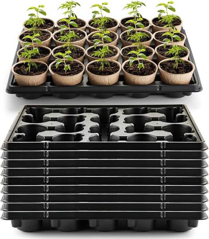 RooTrimmer 20 Cell Plant Trays for Carrying 3 inch Round Nursery Pots, Sturdy Plastic Trays Suitable for Holding 200 pcs Peat Pots (10 Packs - Trays Only, Pots Not Included)