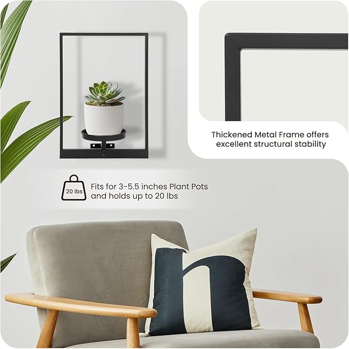 Wall Plant Holder Floating Shelves for Wall Set of 2, Wall Planters for Indoor Plants - Premium Metal Hanging Plant Holder for Indoor Outdoor Decor