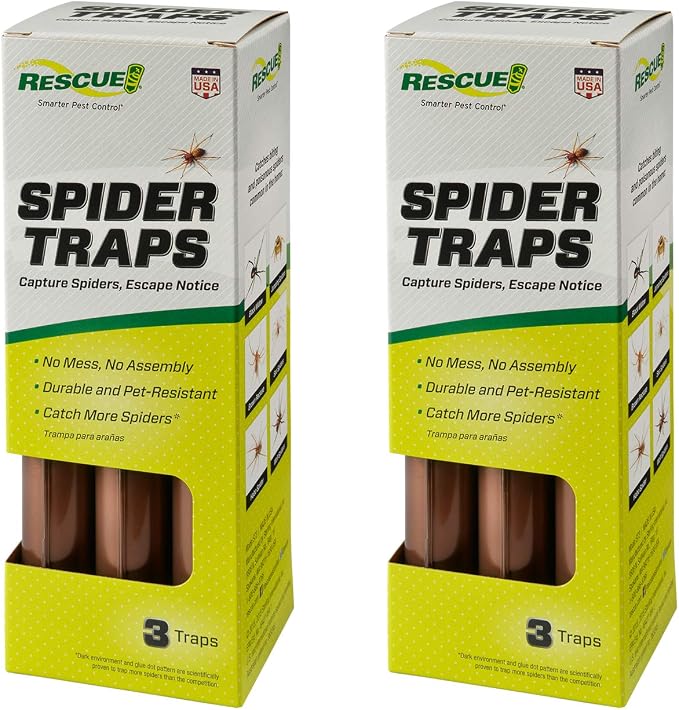 RESCUE! Spider Traps – Catches Brown Recluse, Hobo Spiders, Black Widows & Wolf Spiders - 2 Pack (6 Traps)