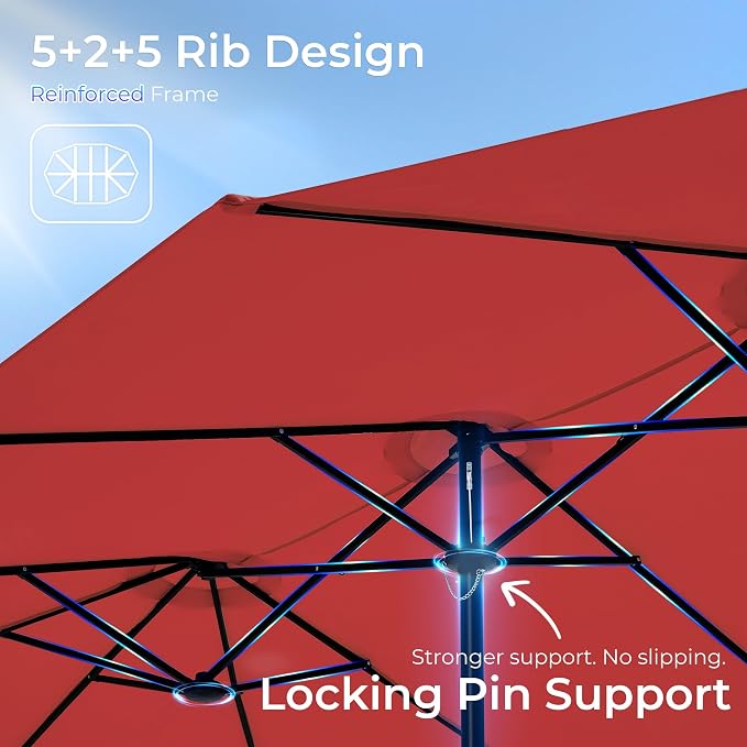 SUPERJARE 15FT Outdoor Patio Umbrella with Base Included, Double Sided Pool Umbrellas with Fade Resistant Canopy, Extra-Large Table Umbrella for Deck, Market, Backyard, Burgundy