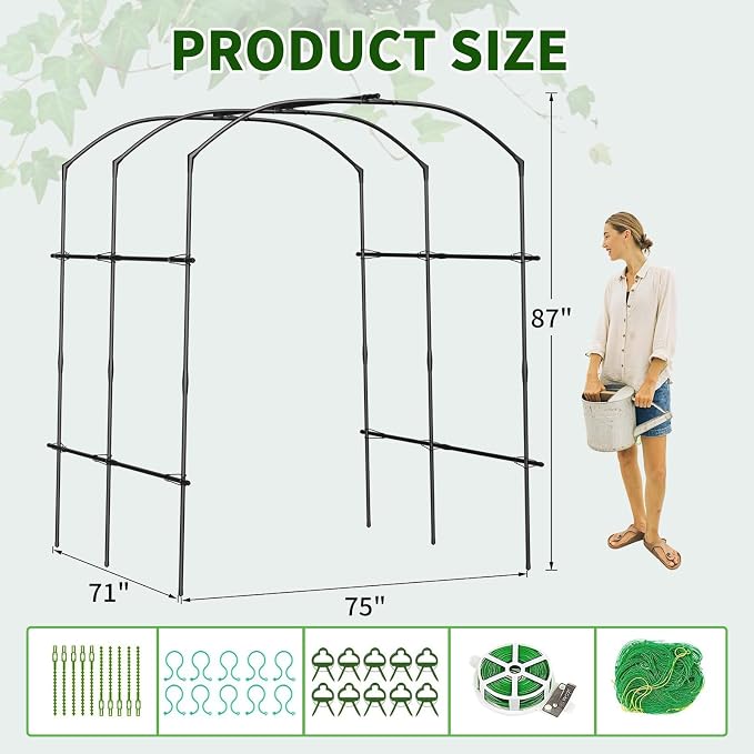 DoCred Large Garden Arch Trellis for Climbing Plants, 87'' H x 75'' L x 71'' W Outdoor Grape Vine Trellis Arch Arbor Gazebo, Grape Trellis for Climbing Plants, Courtyard and Garden Decoration, Black