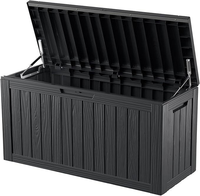 Outdoor Storage Box, 80 Gallon Resin Deck Box Waterproof for Patio Furniture, Garden Tools and Pool Accessories, Lockable UV-Resistant Storage Bin Bench Cabinet for Outside, Black