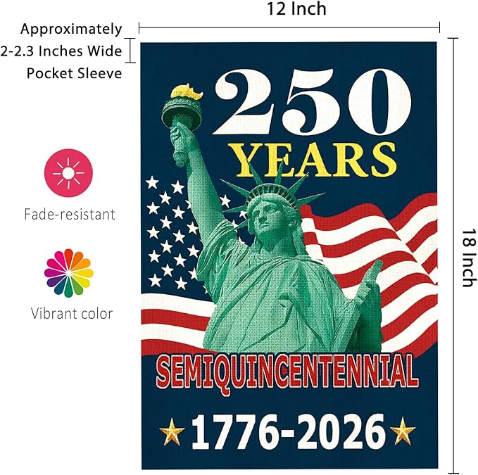 250 Anniversary Usa Garden Flags for Outside, 250 Anniversary USA Flag with Statue of Liberty Design, 1776-2026 Patriotic 4th of July Decorations Yard Sign Double-Sided Waterproof Flag 12x18 Inch 250 Year American Flag