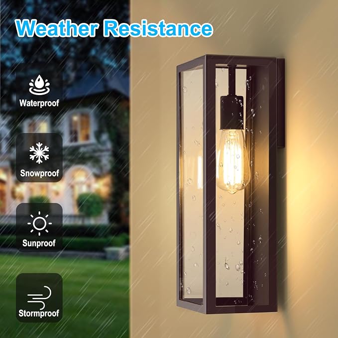 2-Pack Outdoor Wall Lanterns, 16” Exterior Waterproof Outdoor Lights with Glass Shades, Brown Porch Lights Wall Mounted, Anti-Rust E26 Modern Lighting Fixtures for Patio Garage Entryway Front Door