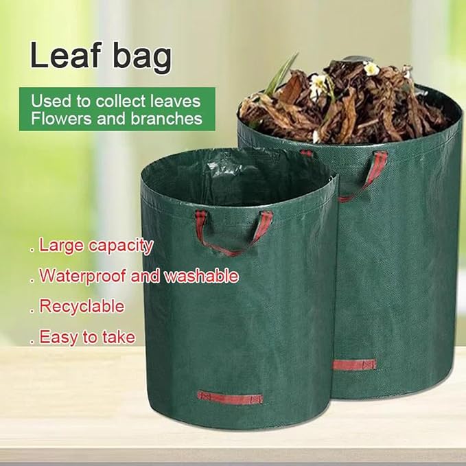 Reusable Garden Waste Bag, 80 Gallon Capacity, Heavy Duty with 4 Handles, Green,Collapsible Gardening Containers for Lawn and Leaf Trash,Weed Bag ﻿ (1)