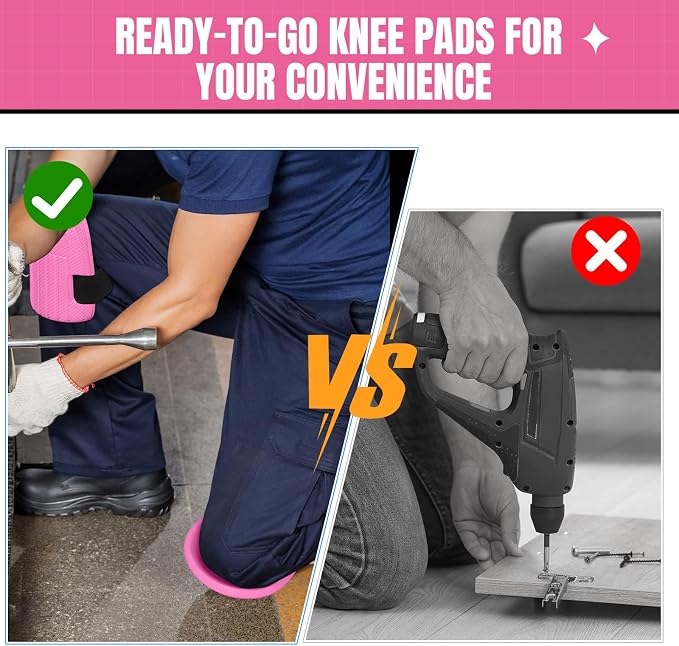 WinnerWhy Gardening Knee Pads for Women and Men Lightweight Waterproof Foam Knee Pads for Gardening and Housework with Adjustable Hook'n'Loop Straps(Pink)