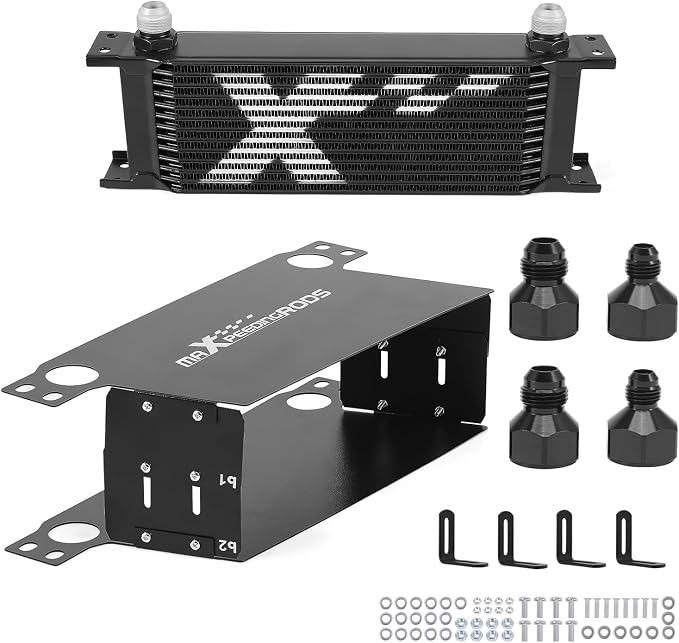 maXpeedingrods 13 Row Engine Oil Cooler, 10AN Stacked Plate Transmission Engine Oil Cooler Universal British Radiator Aluminium Black