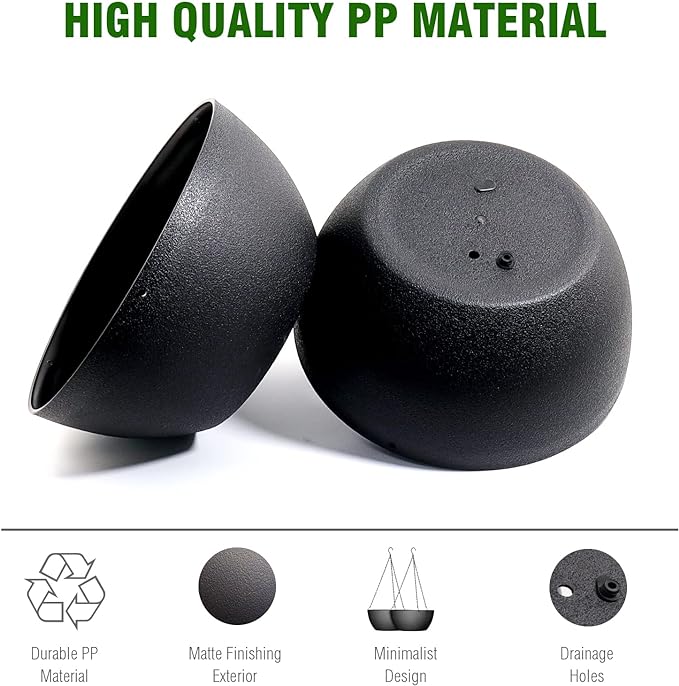 WSMKSZ 13 inch Large Hanging Planters Plant Pots for Outdoor Indoor Plants with Drainage Holes and Chain, 2 Pack Round Hanging Flower Pots for Garden Home Porch Decor, Black