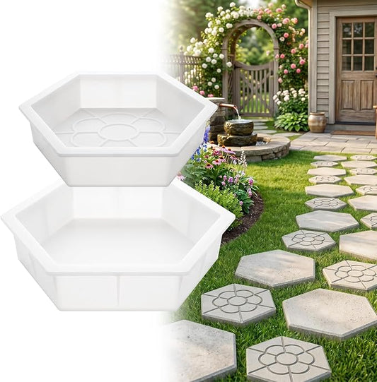 2 Size Hexagon Stepping Stone Mold, 9" & 11.4" Reusable Cement Molds for Concrete, Plastic Concrete Molds for Walkways, Pavement and Garden